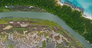 Ropotamo Prints: Aerial view of a river around the sea coast