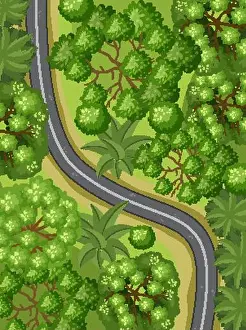 Clip Art Vector Vectors Prints: Aerial view with road through the forest landscape illustration