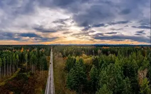 Crossroads Prints: Aerial view of road among the forest and trees