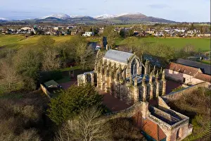 Scottish Culture Prints: Aerial view of Rosslyn Chapel in Roslin village Midlothian, Scotland, UK