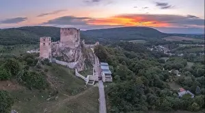 Fort Prints: Aerial view of ruined Gothic Csesznek castle in the Bakony region of Hungary in Veszprem county with old palace