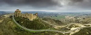 Popular Destination Prints: Aerial view of the ruined medieval abandoned Montearagon castle