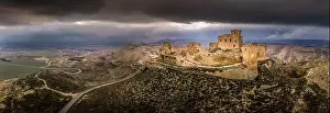 Popular Destination Prints: Aerial view of the ruined medieval abandoned Montearagon castle