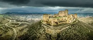 Popular Destination Prints: Aerial view of the ruined medieval abandoned Montearagon castle