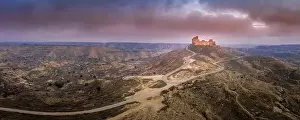 Popular Destination Prints: Aerial view of the ruined medieval abandoned Montearagon castle