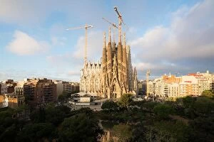 Images Dated 9th April 2018: Aerial view of the Sagrada Familia, a large Roman Catholic church in Barcelona, Spain