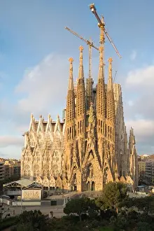 Aerial view of the Sagrada Familia, a large Roman Catholic church in Barcelona, Spain, designed by Catalan architect Antoni Gaudi