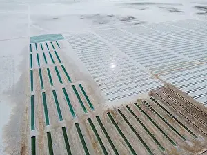 Crystallization Prints: Aerial view of the salt basins in the salt crust of the huge salt flats Salinas Grandes de Jujuy in northern Argentina