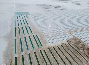 Crystallization Prints: Aerial view of the salt basins in the salt crust of the huge salt flats Salinas Grandes de Jujuy in northern Argentina