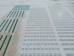 Crystallization Prints: Aerial view of the salt basins in the salt crust of the huge salt flats Salinas Grandes de Jujuy in northern Argentina