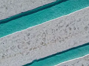 Crystallization Prints: Aerial view of the salt basins in the salt crust of the huge salt flats Salinas Grandes de Jujuy in northern Argentina