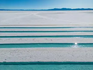 Crystallization Prints: Aerial view of the salt basins in the salt crust of the huge salt flats Salinas Grandes de Jujuy in northern Argentina