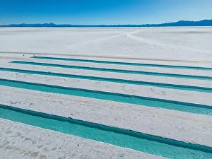 Crystallization Prints: Aerial view of the salt basins in the salt crust of the huge salt flats Salinas Grandes de Jujuy in northern Argentina