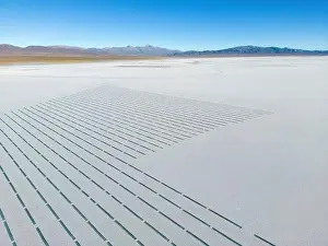Crystallization Prints: Aerial view of the salt basins in the salt crust of the huge salt flats Salinas Grandes de Jujuy in northern Argentina