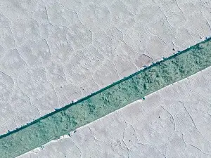Crystallization Prints: Aerial view of the salt basins in the salt crust of the huge salt flats Salinas Grandes de Jujuy in northern Argentina