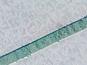 Crystallization Prints: Aerial view of the salt basins in the salt crust of the huge salt flats Salinas Grandes de Jujuy in northern Argentina