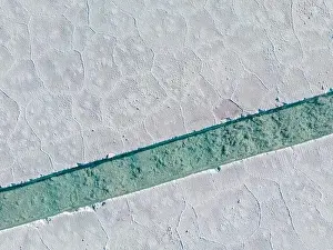 Crystallization Prints: Aerial view of the salt basins in the salt crust of the huge salt flats Salinas Grandes de Jujuy in northern Argentina