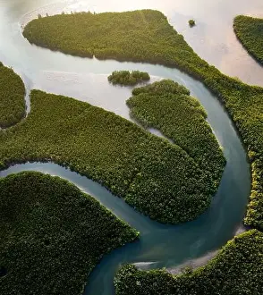 Aerial view of Samet Nangshe Viewpoint at sunset during rainy season, Phang Nga, Thailand