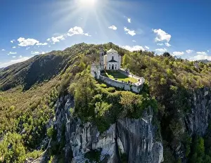 Light Natural Phenomenon Prints: Aerial view of the Sanctuary on a rocky spur Santuario Madonna del Sasso