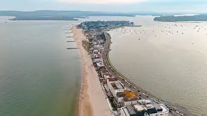 Sailing Prints: Aerial view of Sandbanks, a narrow spit of land extending into Poole Harbour
