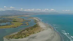 Ocean Beach Prints: Aerial view of sandy beach Lingayen with azure water on the island Luzon
