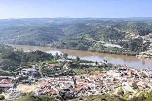 Aerial view of Sanlucar de Guadiana village in Huelva province