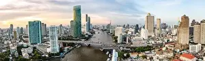 Sathorn Prints: Aerial view of Saphan Taksin district near the Taksin bridge and Chao Phraya river