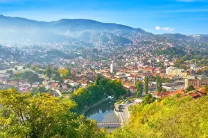 Aerial view of Sarajevo, capital city of Bosnia Herzegovina