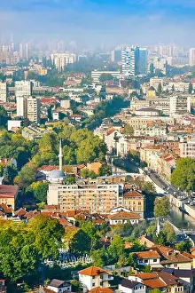 Aerial view of Sarajevo, capital city of Bosnia Herzegovina