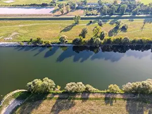Drone Camera Prints: Top down aerial view of Sava river embankment