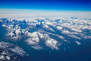 Iceberg Prints: Aerial view of scenic Greenland Glaciers and icebergs