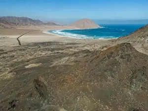 Pan De Azucar Prints: Aerial view of the scenic National Park Pan de Azúcar at the coast of the Atacama desert in Chile - Traveling