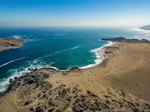 Greenish Prints: Aerial view of the scenic National Park Pan de Azúcar at the coast of the Atacama desert in Chile - Traveling
