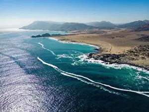 Greenish Prints: Aerial view of the scenic National Park Pan de Azúcar at the coast of the Atacama desert in Chile - Traveling