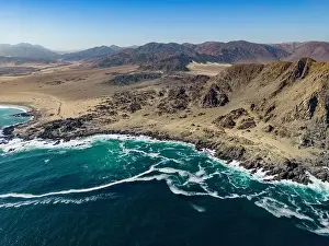 Greenish Prints: Aerial view of the scenic National Park Pan de Azúcar at the coast of the Atacama desert in Chile - Traveling