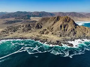 Greenish Prints: Aerial view of the scenic National Park Pan de Azúcar at the coast of the Atacama desert in Chile - Traveling