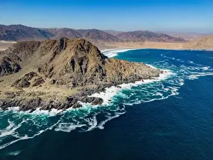 Greenish Prints: Aerial view of the scenic National Park Pan de Azúcar at the coast of the Atacama desert in Chile - Traveling