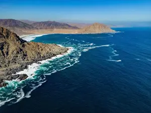 Greenish Prints: Aerial view of the scenic National Park Pan de Azúcar at the coast of the Atacama desert in Chile - Traveling