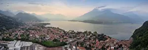 Lake Como Prints: AERIAL VIEW. Scenic picture, postcard view from the lake of a little old village in Lombardy