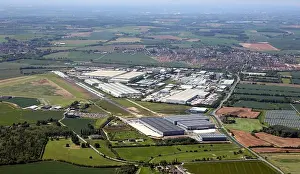 Warehouses Prints: Aerial view of Sherburn Industrial Estate and Sherburn Airfield