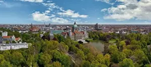 Aerial view showing historic townhall of Hanover City, Germany