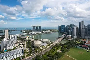 Aerial view of Singapore business district and city with famous landmark at afternoon in Singapore, Asia