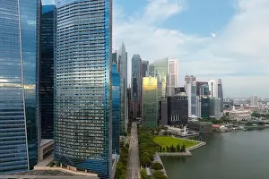 Aerial view of Singapore business district and city in morning at Singapore, Asia