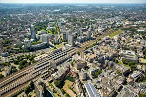 Ruhr Area Prints: Aerial view, skyline Essen RWE skyscraper