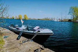 Aerial view of small islands in the Lake Vinkeveense Plassen