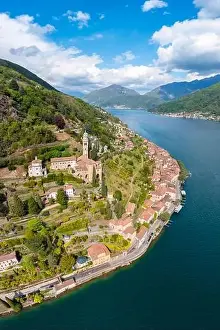 Casa Prints: Aerial view of the small swiss village of Morcote and the church of Santa Maria del Sasso