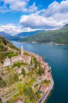 Casa Prints: Aerial view of the small swiss village of Morcote and the church of Santa Maria del Sasso
