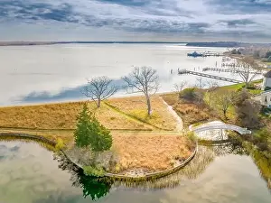 Shelter Island Prints: Aerial view of the Smith-Ransome Japanese bridge in Shelter Island, NY