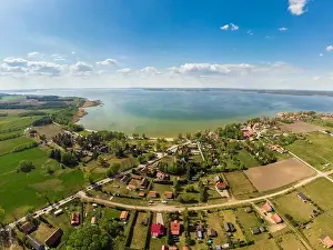 Aerial view of Sniardwy lake and Nowe Guty village