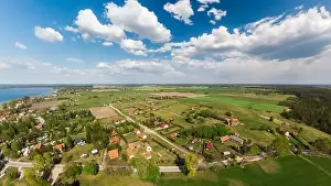 Aerial view of Sniardwy lake and Nowe Guty village
